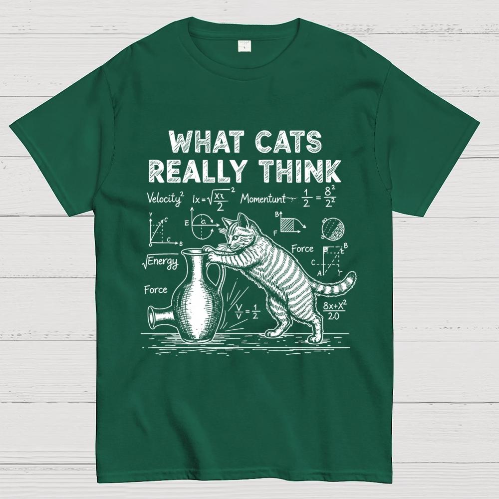 Funny Cat Physics What Cats Really Think Cotton Summer Casual Cool Loose T-Shirt