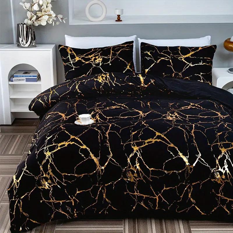 Gold Marble Pattern Duvet Cover Pillowcase Three-Piece Bedding Set