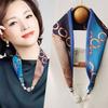 Pearl Diamond Silk Scarf Korean Retro Women's Scarf Chain Magnetic Buckle Scarf  Effortless Styling