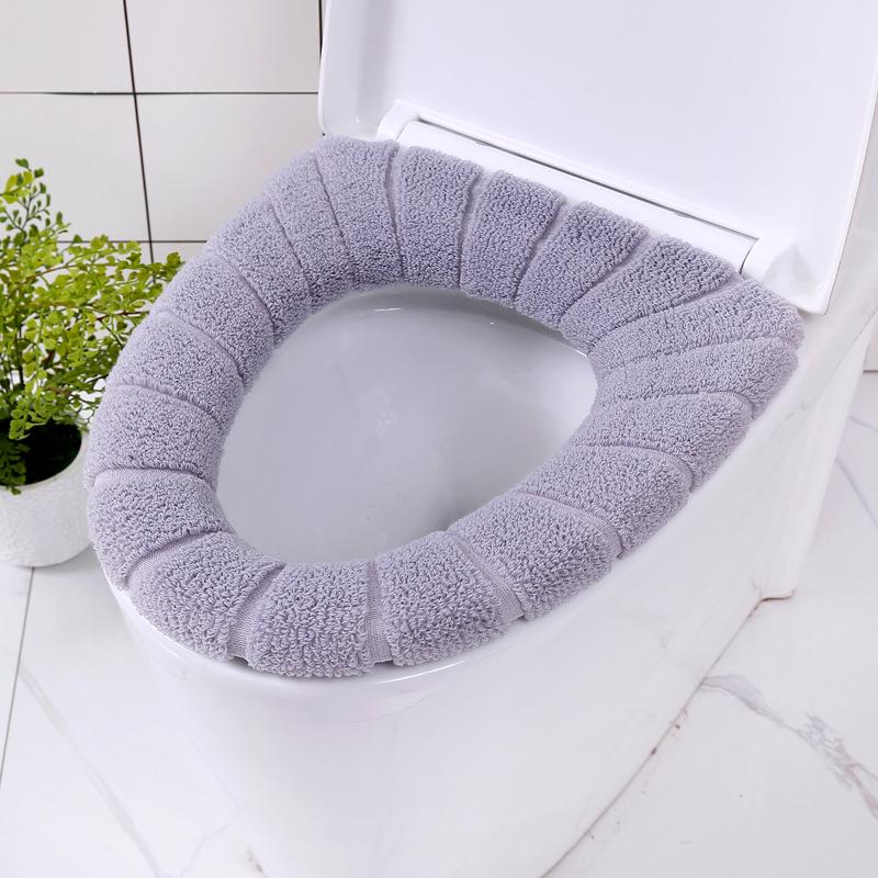 Winter Washable Knitted Toilet Seat Cover - Solid Color Cushion Pad