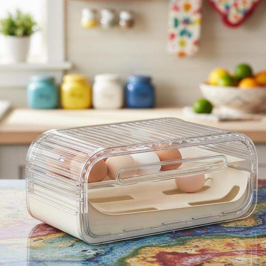 Automatic Rolling Egg Storage Box Egg Holder For Fridge 2-Tier Automatic Rolling With Sliding Lid Egg Holder Countertop Storage