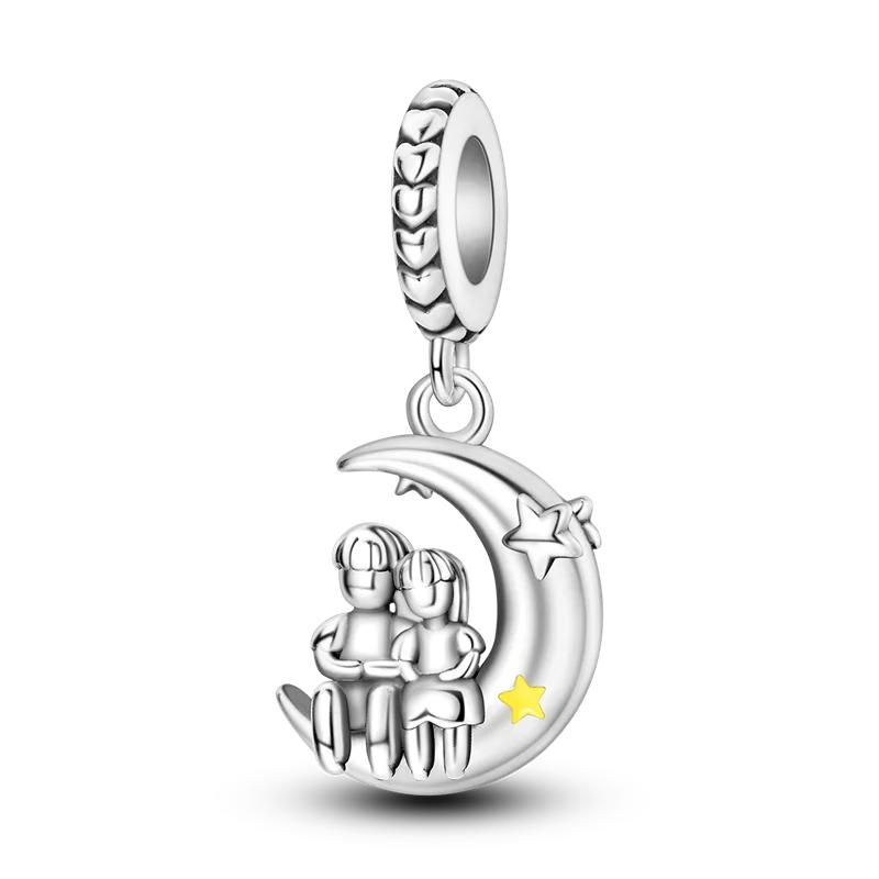 Fit Original Bracelet Copper Moon Series Charms Beads Inlaid Zirconium Luna Cat Dangle Pendants Diy Jewelry