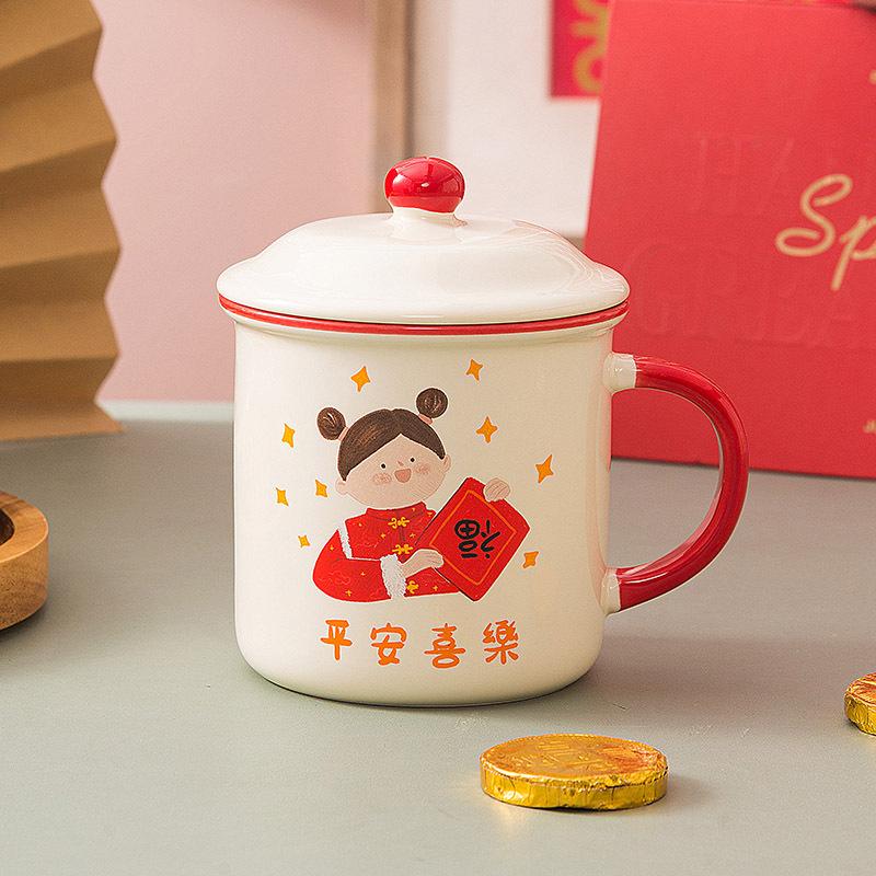Fa Cai Nostalgic Ceramic Mug Wenyi Fan Imitation Enamel Coffee Water Cup Souvenir Home Office Drinking Cup