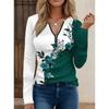 Women Striped Half Zip Long Sleeve V Neck Slim Casual Pullover