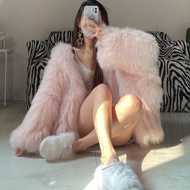 Autumn Winter Oversized  Warm Shaggy Hairy Faux Fur Coat Women with Hood Loose Casual Fluffy Jacket