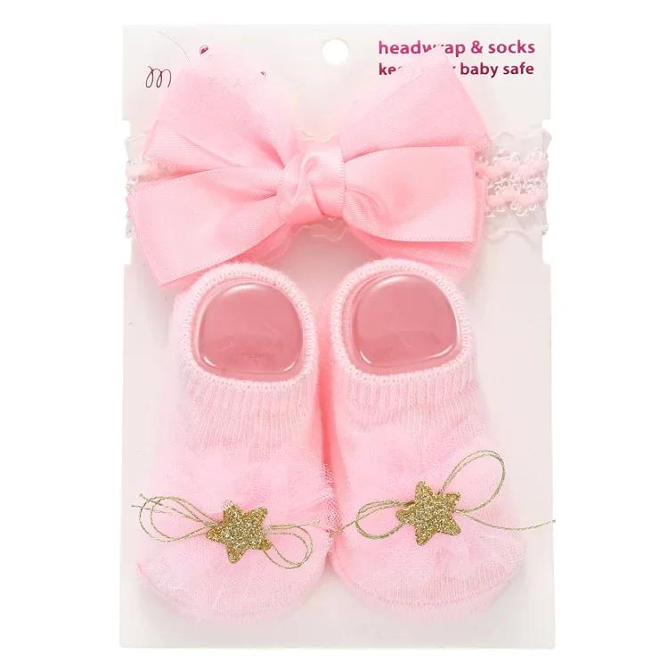 2Pcs/set Newborn Baby Sock Headband Cute Bowknot Short Sock Headband for Infant Baby Girl Spring Summer Baby Stuff for 0-1 Year