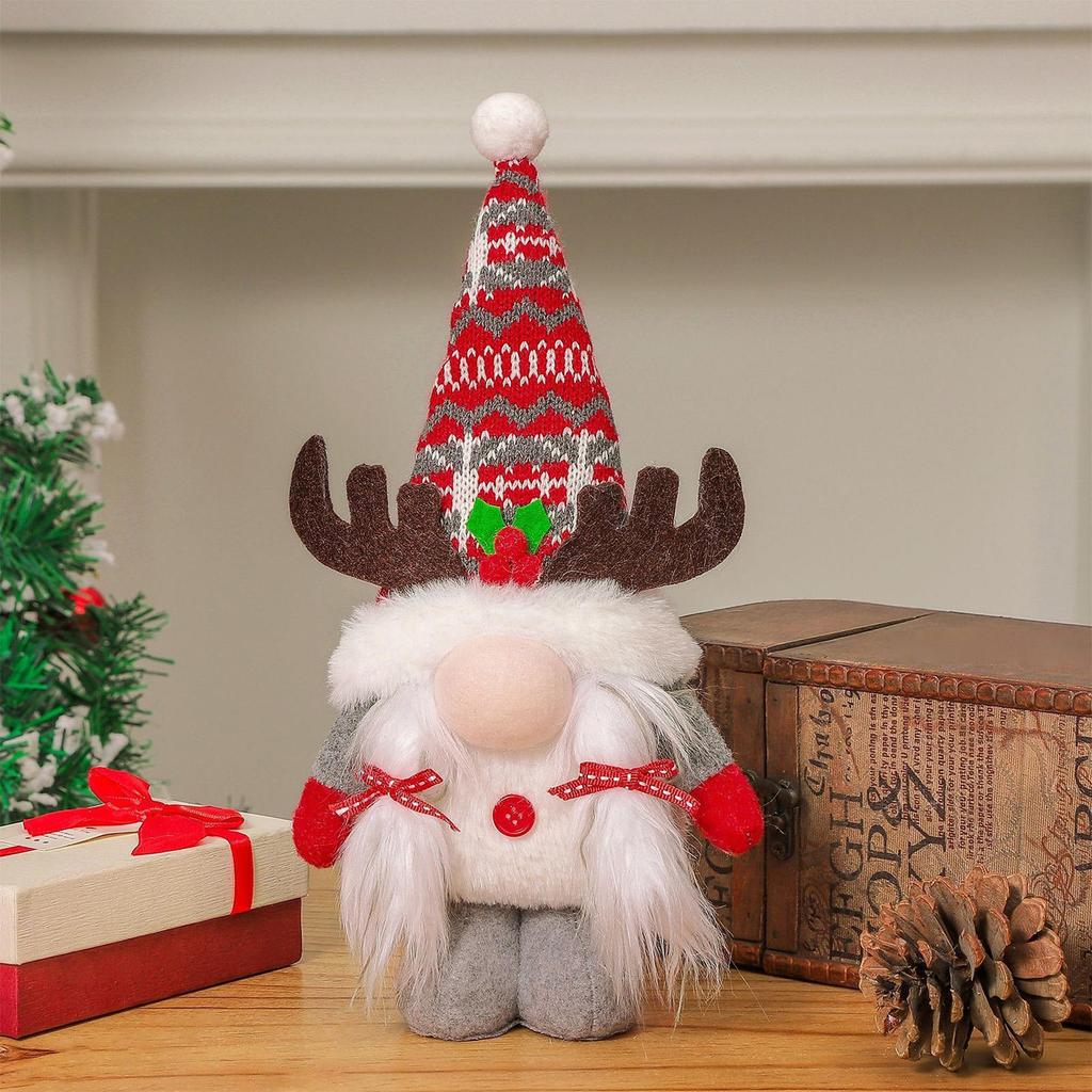 Christmas Gnomes Christmas Figurines With Antlers Small Cute Holiday Figurine Ornament For Living Room Office Bedroom Table
