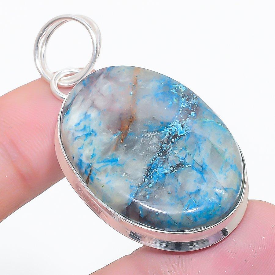 Shattuckite Gemstone 925 Sterling Silver Jewelry Pendant 2.17"