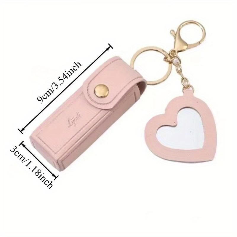2pcs Portable Leather Lipstick Bag Makeup Pouch Lip Balm Bag Keychain Holder Lipsticks Protective Cover With Mirror