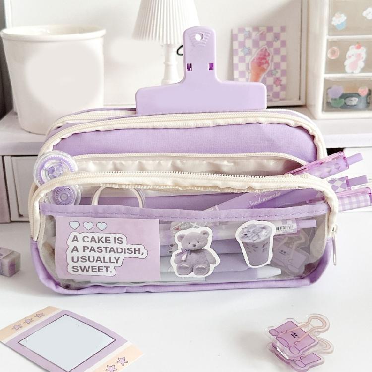 Large Transparent School Bag Case With Reinforced Canvas Material Multiple Pen Slots Compact Carry Students Adults