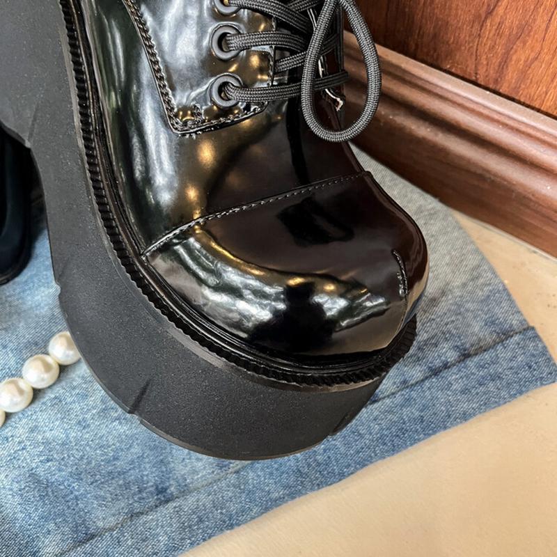 Fashion Women's New Genuine Leather Cowhide Thick Soled Waterproof Platform High Heels Lace Up College Style Single Shoes Casual Shoes