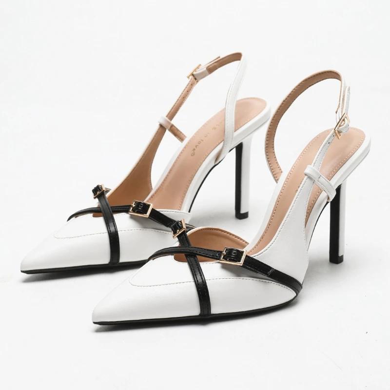 

Fashion High Quality Pointed Toe Narrow Band Heeled Sandals Elegant Cross Buckle Shallow Brand Slide Sandals Fashion Banquet Dress Shoes 35 белый