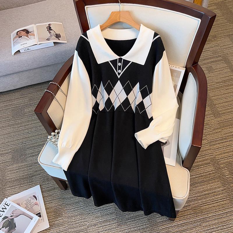 

Plus Size Women s Knit Sweater Dress - Bust 150/160, Loose Long Lapel, Sizes 200-350 Jin. Style 8359. 7XL чёрный