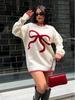 Women's Autumn/Winter Bow Sweater - European & American Style Round Neck Knitted Pullover