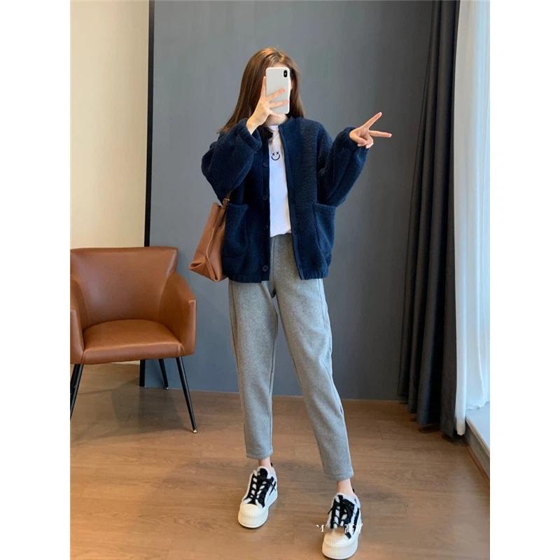 Women's Fleece Cardigan Jacket Button Up Loose Casual Warm Outerwear