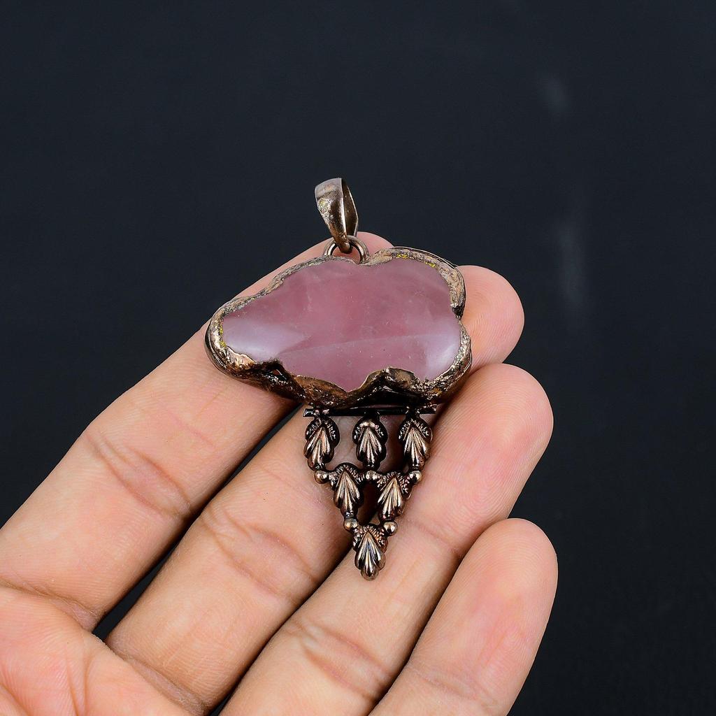 Rose Quartz Electroformed Pendant, Handmade Gemstone Pendant Jewelry, Gifts For Wife Brand New Pendant