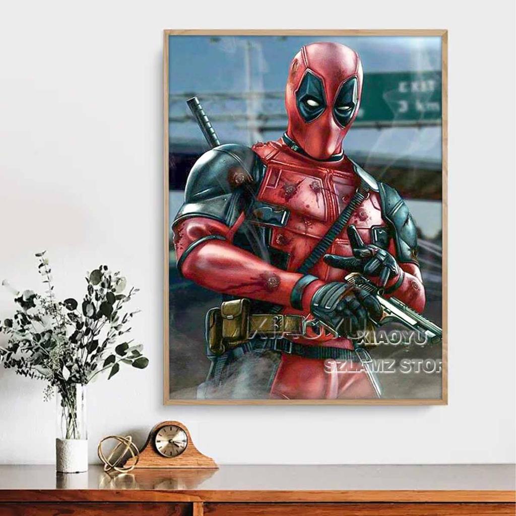 5D DIY Diamond Art Painting Kits for Adults, Deadpool Full Round Crystal Diamond Kits for Beginner for Home Wall Decorate