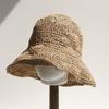 Summer New Holiday Style Straw Hat Solid Color Woven Versatile Internet Celebrity Bucket Hat Women's Handmade Crochet Straw Woven Basin Hat