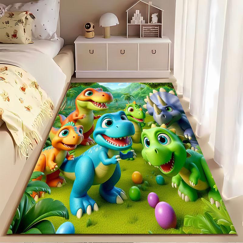 Cute Cartoon Dinosaurs in Jungle suitable as a non-slip mat for the living room or bedroom sofa