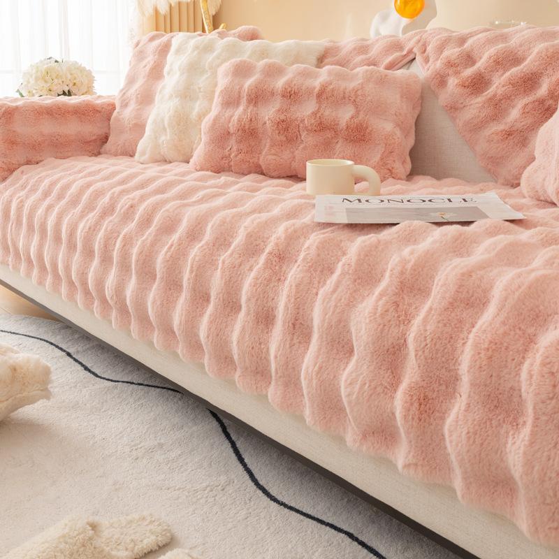 Cat-like Rabbit Plush Sofa Cushion Living Room Winter Thickened Sofa Cover Plush Cushion Sofa Cover Four Seasons