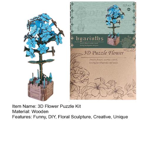 3D Wooden Flower Puzzle Kit for Adults DIY Botanical Bouquet Building Set Wood Sunflower/Rose Floral Craft Kit for Stress Relief Housewarming Gifts