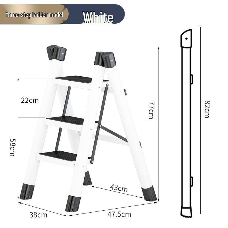 Telescopic Carbon Steel 3-Step Folding Ladder Stool with Storage