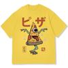Japanische Pizza Yokai Monster Aufdruck Baumwolle Lässig Herren T-Shirt Sommerurlaub Kurzarm Rundhals Kleidung