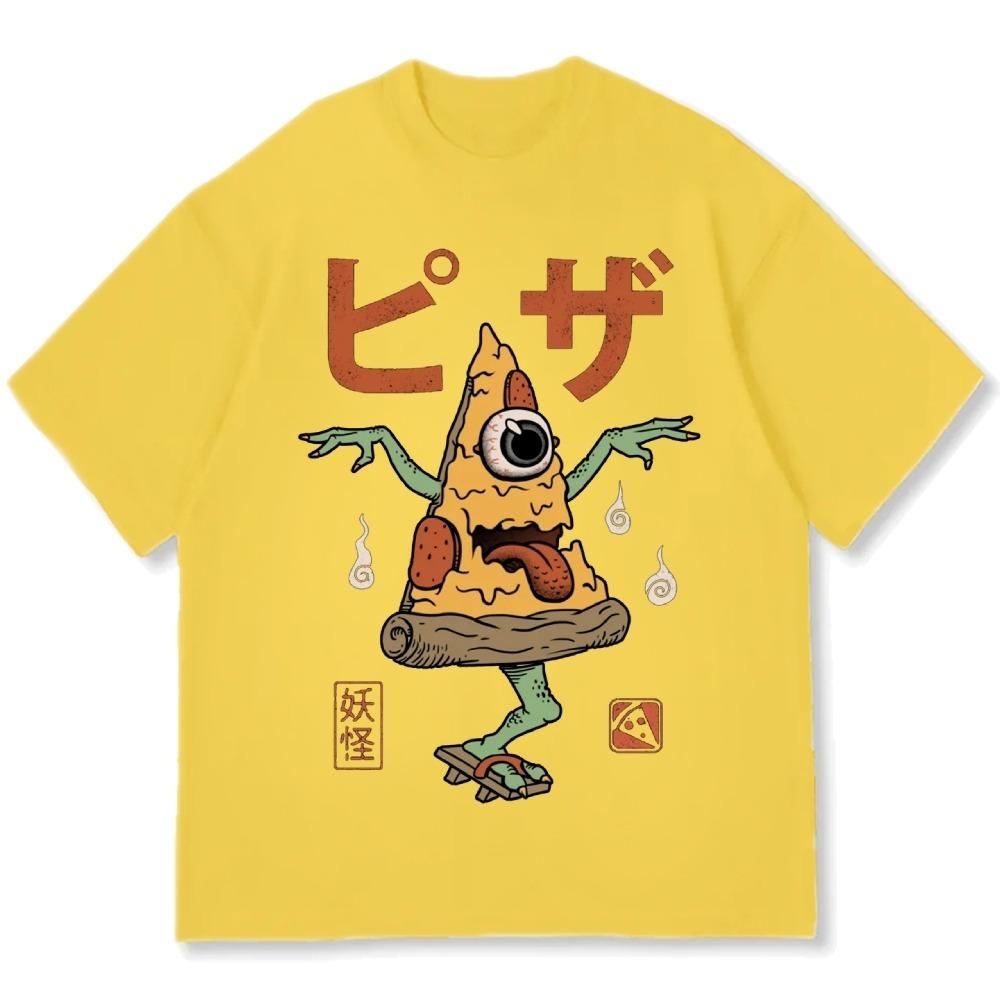 Japanese Pizza Yokai Monster Print Cotton Casual Men T-Shirt Summer Holiday Short Sleeve O-neck  Clothings S