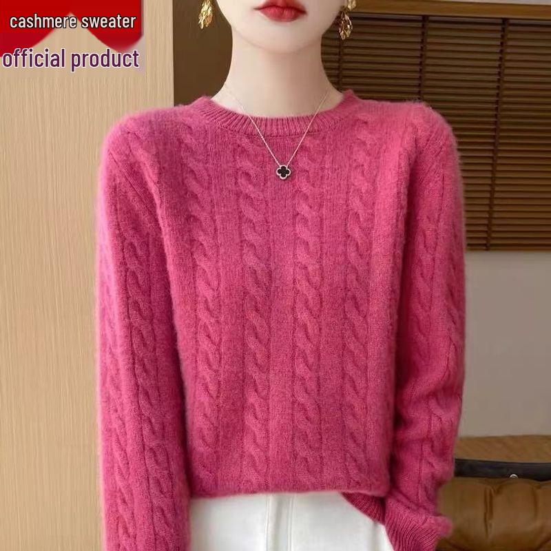 Women's 100% Cashmere Ribbed Sweater - Thick, Loose, Solid Color Pullover for Autumn and Winter