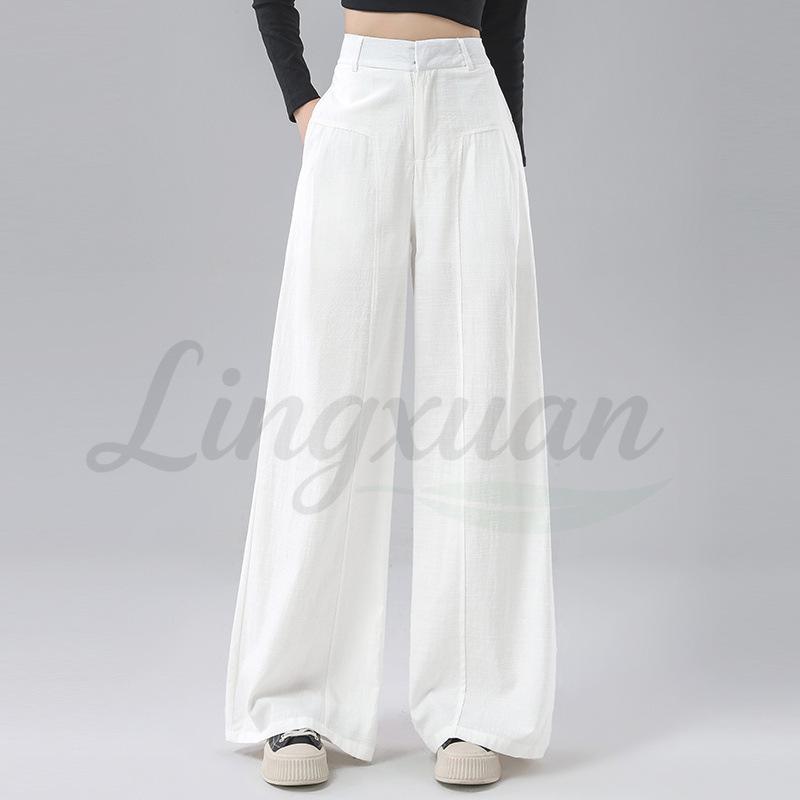 2026 Spring High-Quality Cotton Linen Wide-Leg Pants - Plus Size, High Waist, Versatile, Casual, and Floor-Length for Women