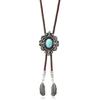 Men Women Western Cowboy Bolo Tie Vintage Floral Stone Pendant Jewelry Leather Rope Necktie Tie Metal Feathered Necklace