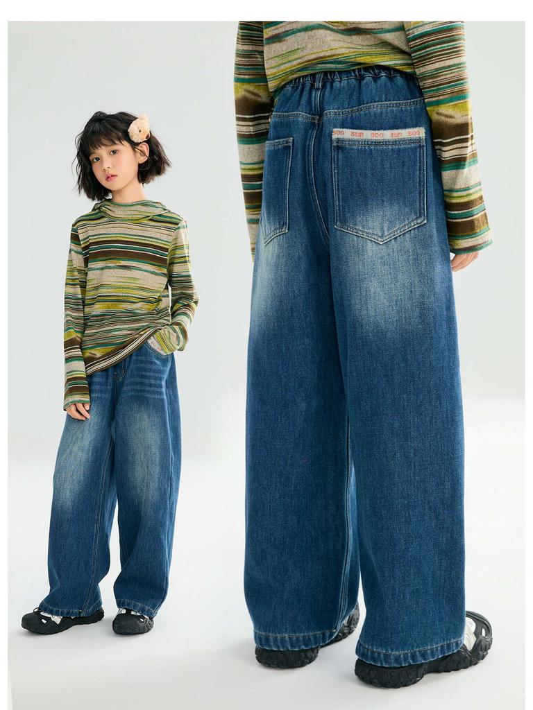 Jean large doublé polaire pour fille Tao Town: Pantalon ample à jambes droites tendance pour l'automne/hiver
