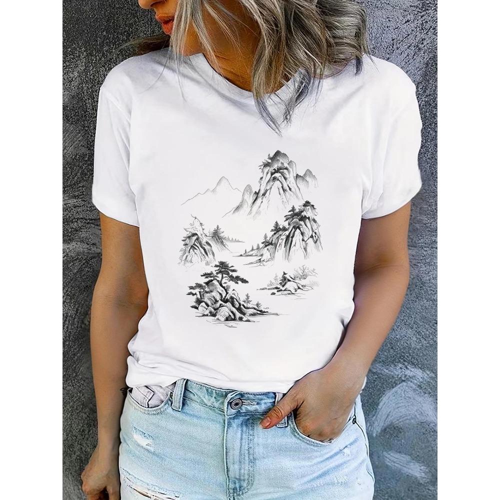 Women'S Summer Short-Sleeve Printed T-Shirts Fashionable and Casual Comfortable Fit Harajuku Sleeve Aesthetic Clothes