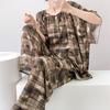 1011 new short-sleeved cotton and silk pajamas for women's summer thin printing loose and relaxed loungewear suit