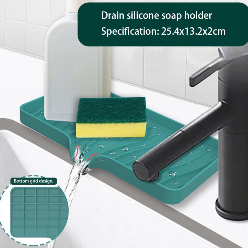 Self Draining Soap Bar Holder Silicone Kitchen Sink Soap Dish Sponge Tray Counter Caddy Organizer for Dish Soap Dispenser