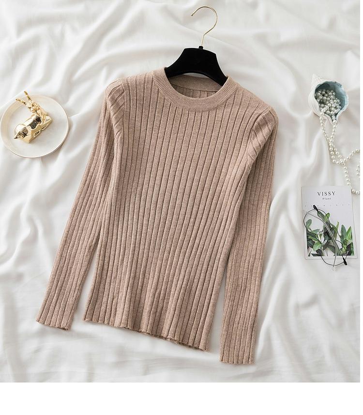 Autumn Neck Fit Round Slim Base Knitted Sweaters Women Winter New Fashion Long Sleeve Pullovers Sweater Woman Elegant Solid Casual Lady Jumpers 25477