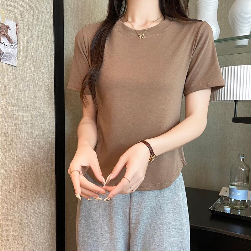Women's Slim-Fit Pure Cotton U-Neck T-Shirt - Short Sleeve, Versatile Summer Outerwear