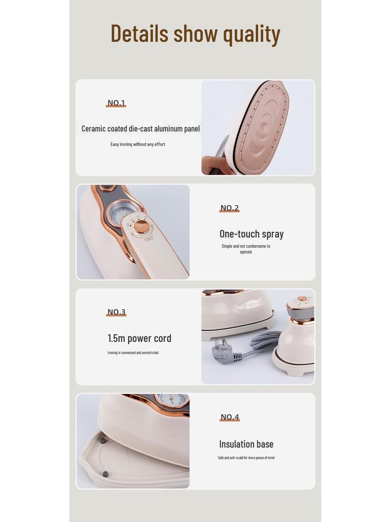 Fer à repasser de voyage portable avec indicateur de température, design pliable