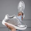 Fashion Shiny Silver Women Casual Shoes Leather Platform Sports Shoes Woman Glitter Bling Sneakers Black Flat Sneakers Skateboard Shoes