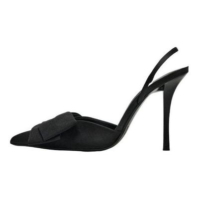 Bow Tie Strap Pointed Toe Mule Stiletto Heels 10Cm Women Heels Black 13235210040