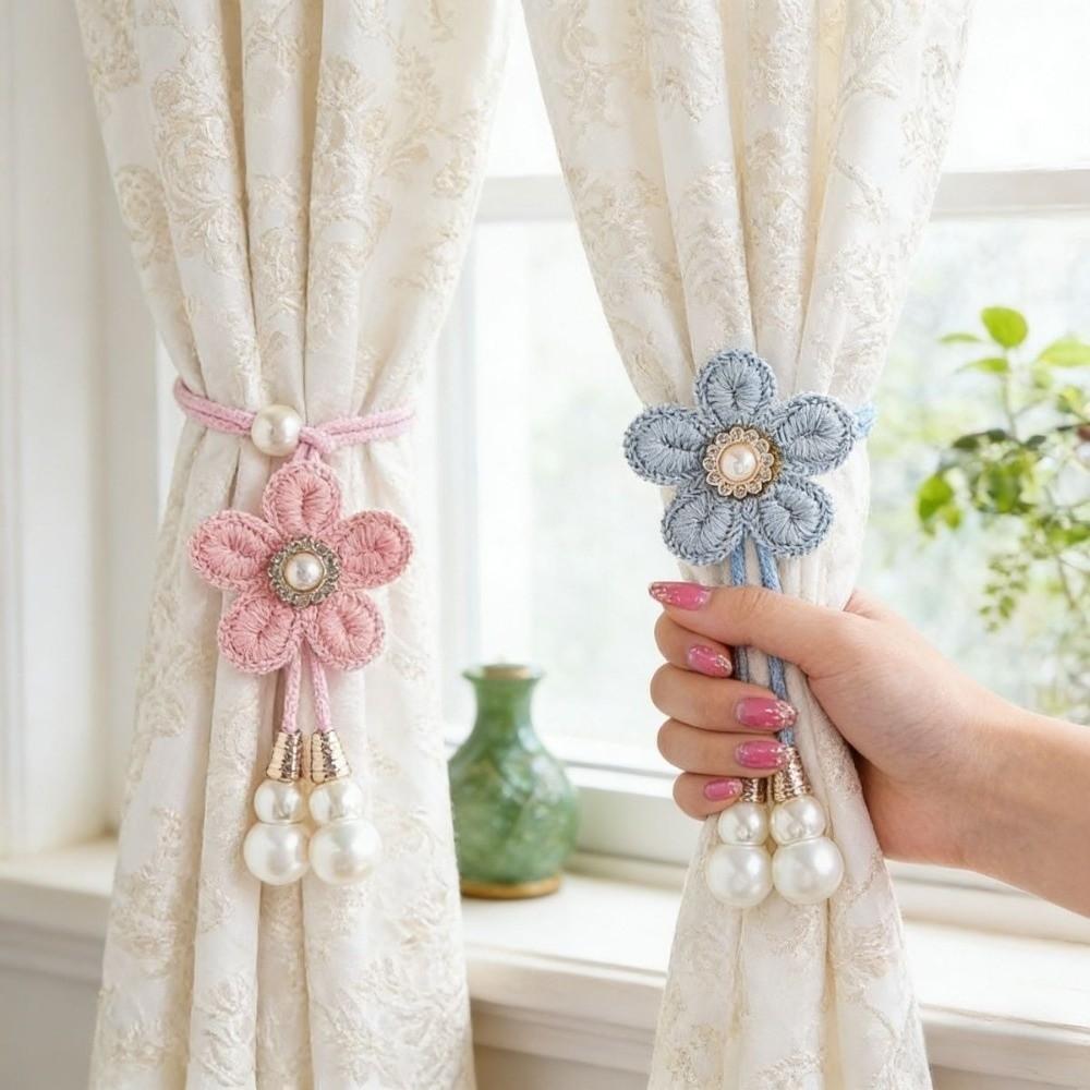 2PCS Lightweight Gauze Curtain Tie Exquisite Pearl Curtain Buckle  Bedroom Enhancement