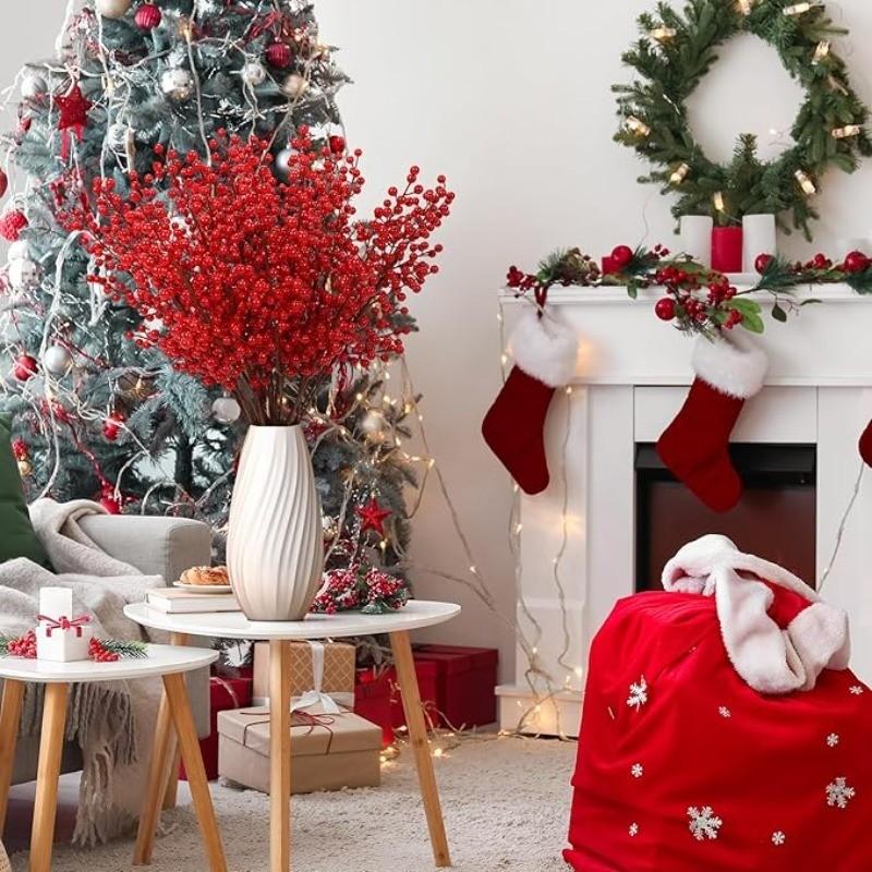 2Pcs Artificial Red Berry Bouquet Stem Fake Plant for Christmas Tree Decoration Home Decor New Year Gift Navidad Party Supplies