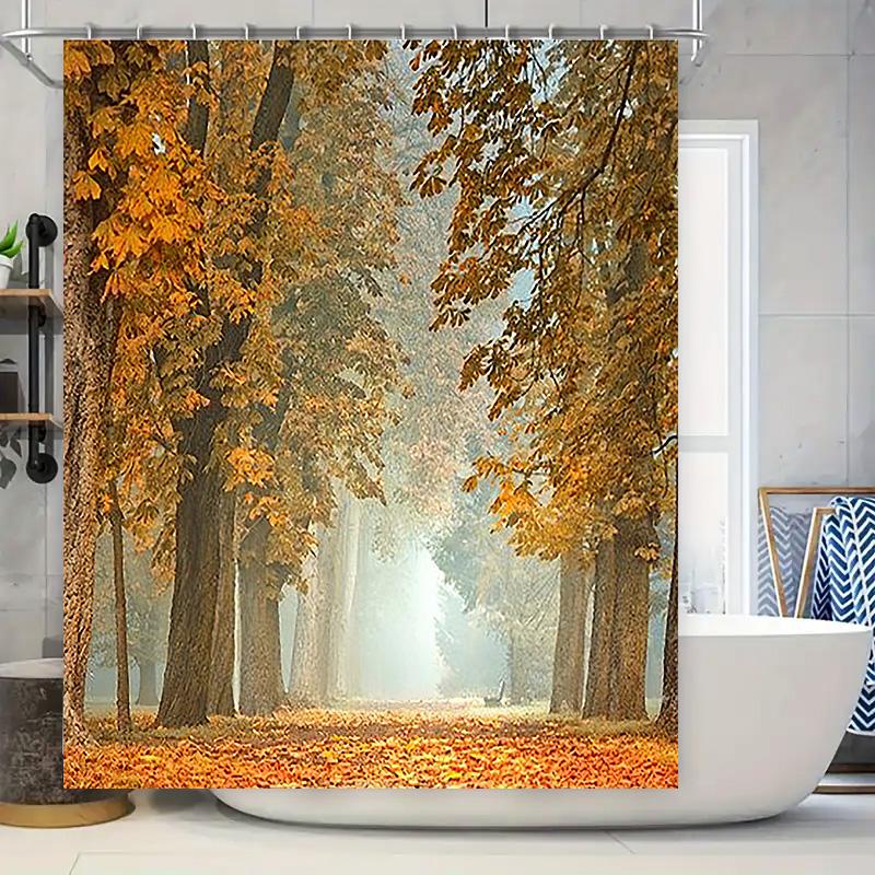 

Autumn Leaves Forest Shower Curtain Decor Fall Bath Rug Cover Waterproof Home Decoration Bathroom Liner Art Print For Tub Size: W60H190(CM)-1 Pcs