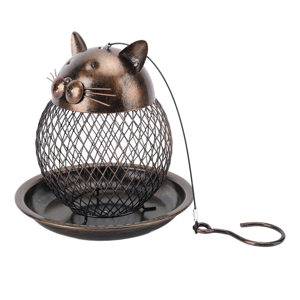 Hanging Bird Feeder for Outdoor Iron Squirrel Proof Retro Cat Shaped Metal Mesh Wild Bird Feeder for Garden Decor