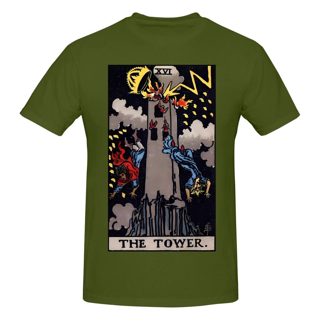 Xvi The Tower Tarot Card Wrinkleresistant Tshirt Korean Style Lazy Classic Colors Tee