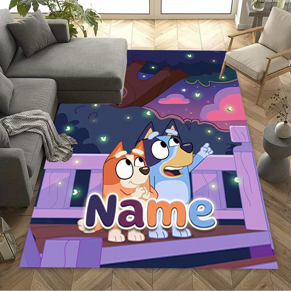 Bluey Friends Adventure Personalized Name Floor Rug Office Rug Design for Game Room Bedrooms Balcony Dormitory Antislip Carpet Decorate Offices