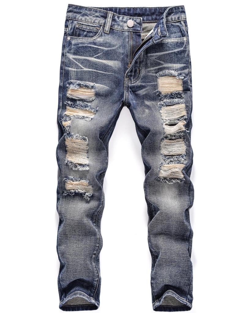 Trendy Korean Style Boys' Ripped Jeans - Casual Medium & Large Sizes for Spring & Autumn
