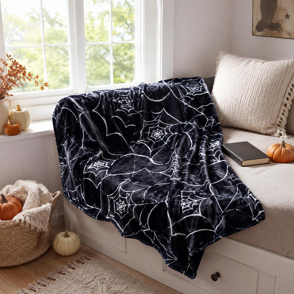 Halloween Throw Blanket for Couch, Decorative Plaid Blanket for Sofa and Party Decor