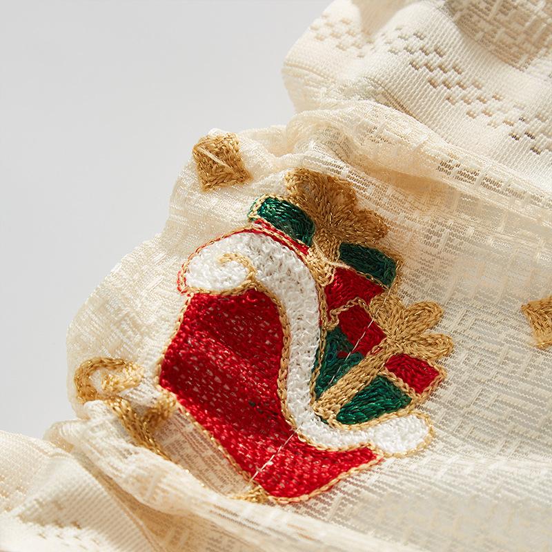 Amerikanische Weihnachtsvorhänge, Mit Glocken besticktes Spitzen-Verdunkelungs-Rechteck, Dekorative Kaffeefarbene Gardine zur Verschönerung