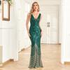 GMXIA Podwójny dekolt w serek, bez rękawów, wieczorowa sukienka, seksowna syrena, kobieca sukienka imprezowa, zielone, gradientowe cekiny